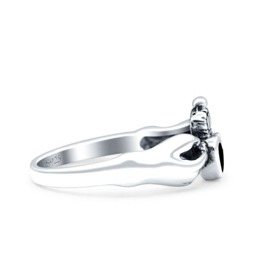 Petite Dainty Heart Simulated Black Onyx Ring Solid Oxidized 925 Sterling Silver